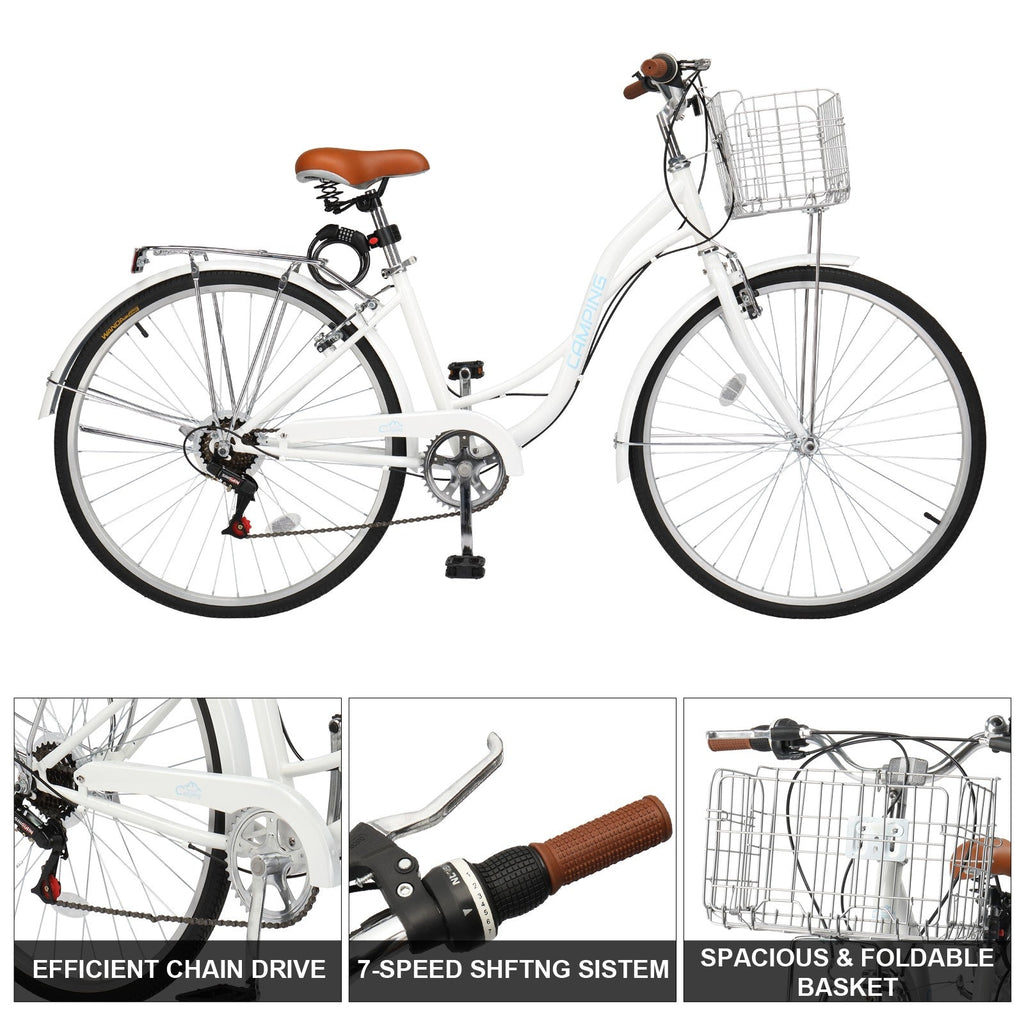 26'' Adults Commuter City Bike 7 Speed Adjustable Seat, High-Carbon Steel Frame
