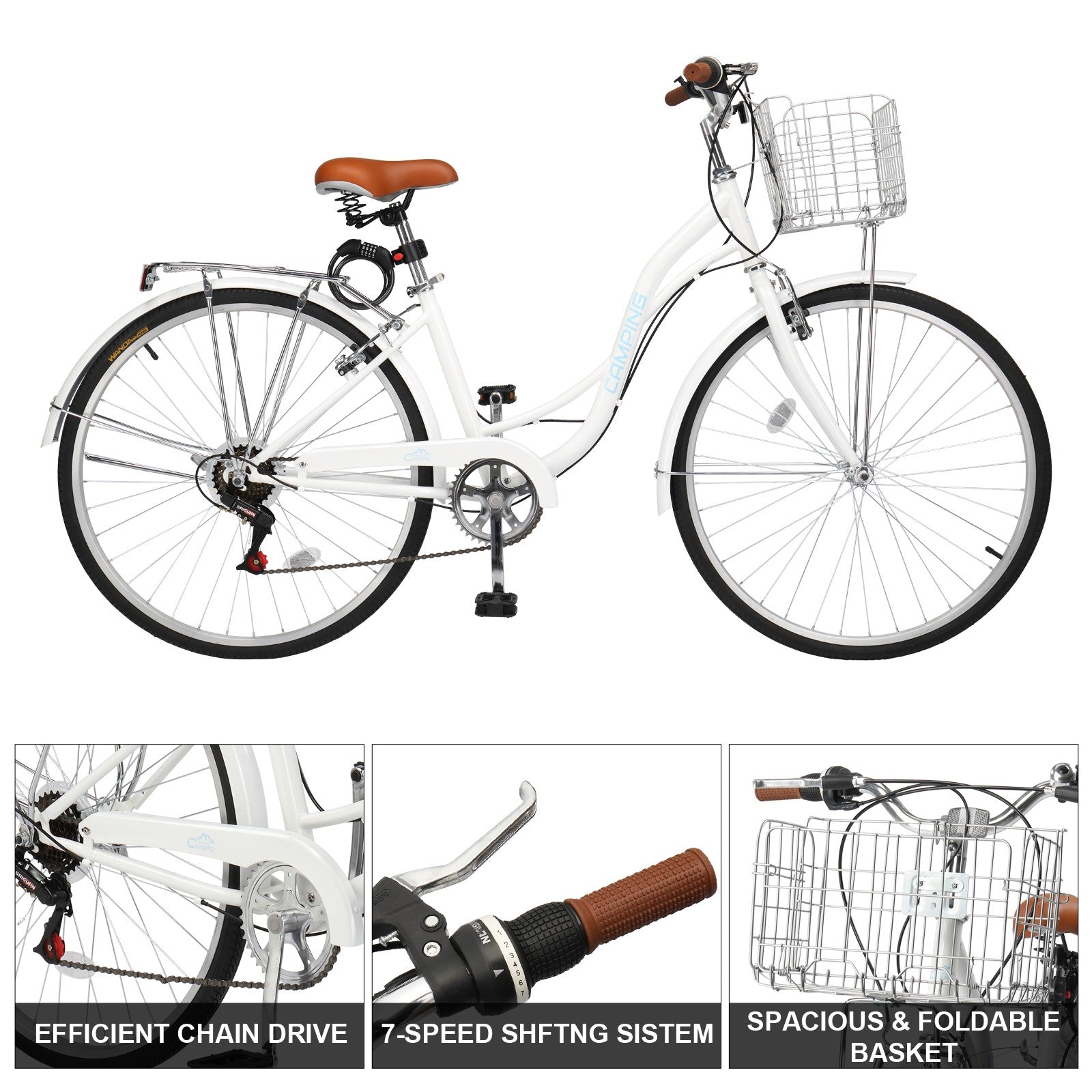 26'' Adults Commuter City Bike 7 Speed Adjustable Seat, High-Carbon Steel Frame